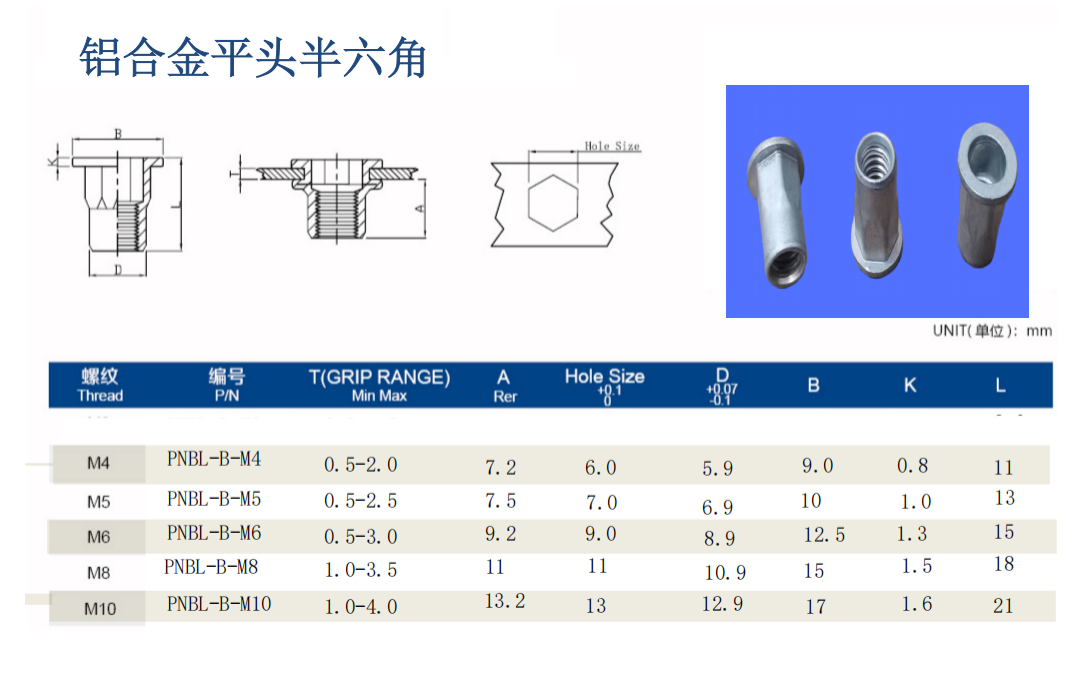 平頭半六角通孔鉚螺母